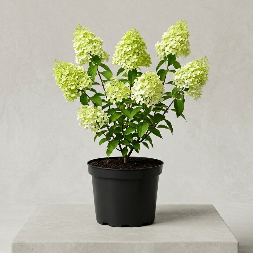 Šluotelinė hortenzija ‘polar bear’ (hydrangea paniculata) Hortenzijos 'Polar Bear' didelis baltas žiedynas – gausiai žydintis krūmas rudenį rausvėjančiais žiedais